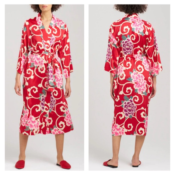 NEW N Natori Saz Robe Brocade Red Multi XL NWOT - Picture 1 of 6